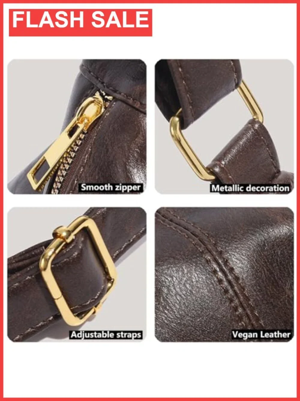 Vegan Leather Hobo Shoulder Bag Slouchy Purse Adjustable Strap